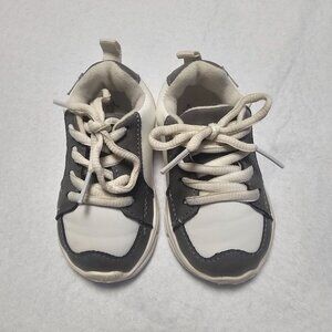 Little Me Baby Sneakers White Gray Faux Leather Athletic Shoes Size 5